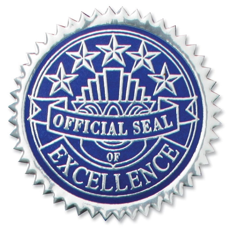PaperDirect Deluxe Embossed Excellence Silver and Blue Foil Certificate Seals, 2 Inch, Self Adhesive, 100 Count, Embossed Seals for Certificates, Achievement Award Stickers for School, Work, Diploma